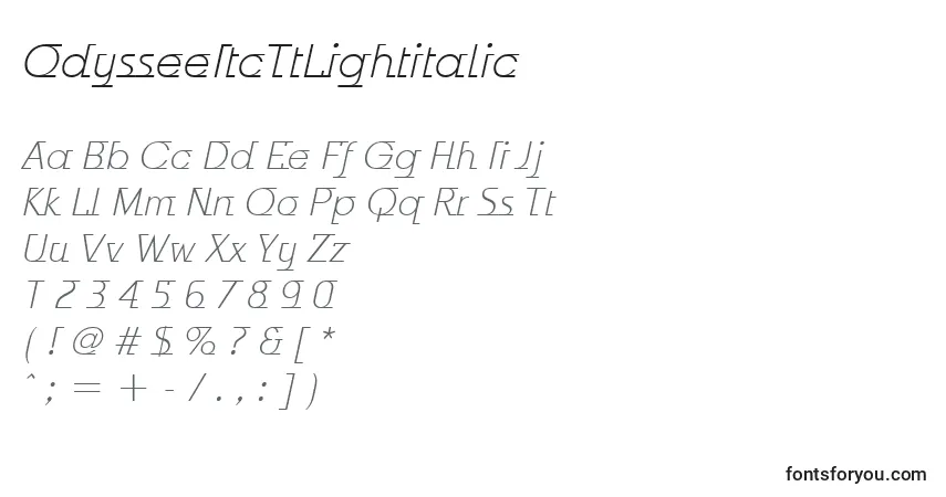 OdysseeItcTtLightitalicフォント–アルファベット、数字、特殊文字