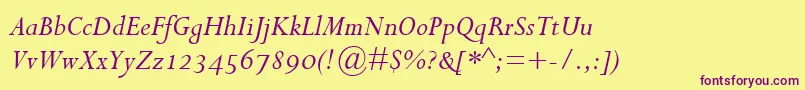 PerpetuaItalicOsf Font – Purple Fonts on Yellow Background