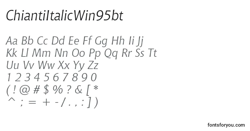 Шрифт ChiantiItalicWin95bt – алфавит, цифры, специальные символы