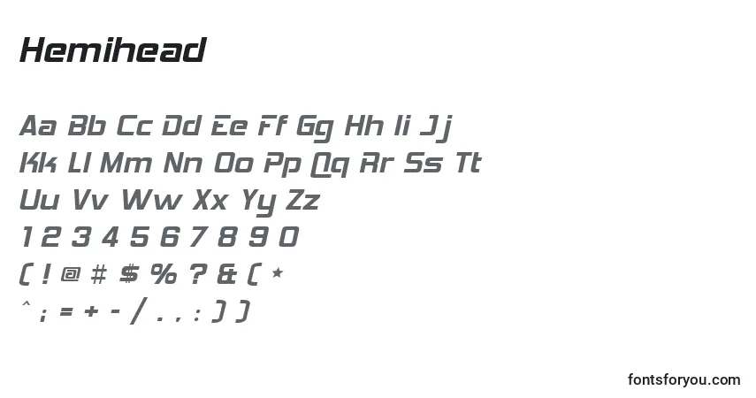 Schriftart Hemihead – Alphabet, Zahlen, spezielle Symbole