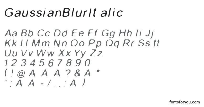 Шрифт GaussianBlurItalic – алфавит, цифры, специальные символы
