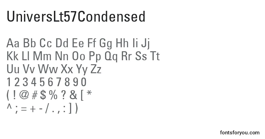 A fonte UniversLt57Condensed – alfabeto, números, caracteres especiais