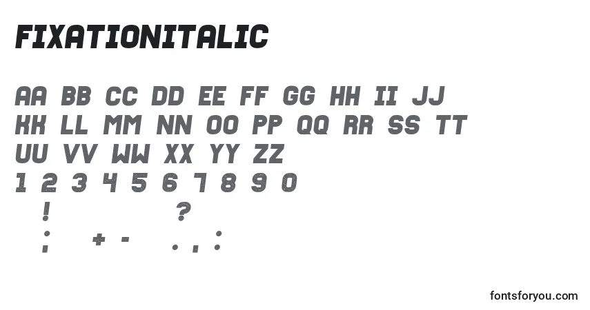 FixationItalic-fontti – aakkoset, numerot, erikoismerkit