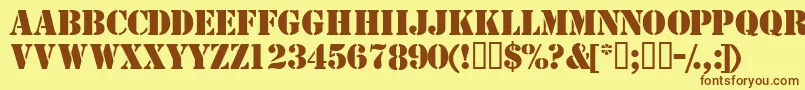 フォントTemplatecapssskBold – 茶色の文字が黄色の背景にあります。