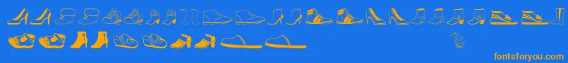 Weitere Informationen zur Womenandshoes-Schriftart Womenandshoes-Schriftart – Orangefarbene Schriften auf blauem Hintergrund