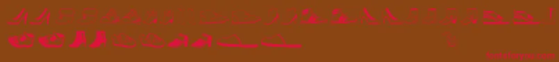 フォントWomenandshoes – 赤い文字が茶色の背景にあります。