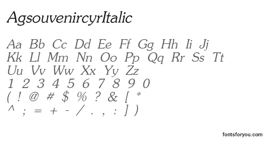 Шрифт AgsouvenircyrItalic – алфавит, цифры, специальные символы