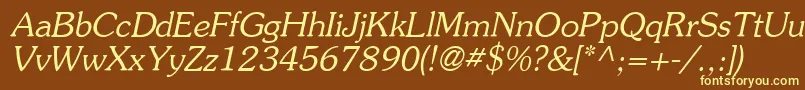 AgsouvenircyrItalic-fontti – keltaiset fontit ruskealla taustalla