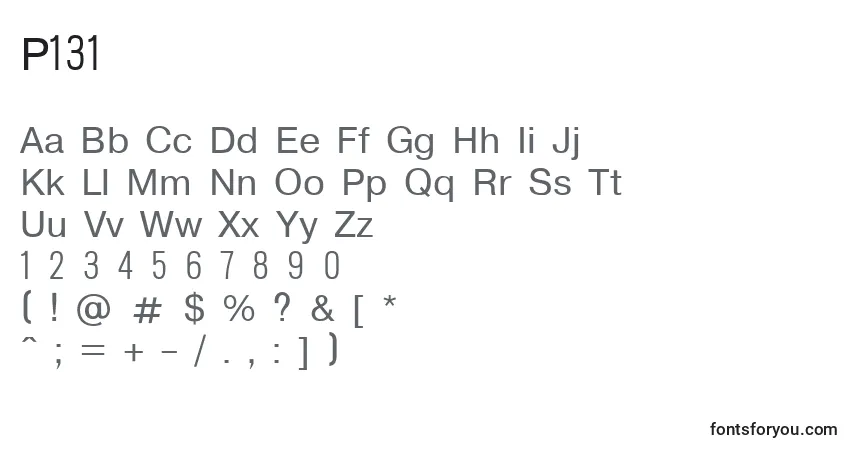 A fonte P131 – alfabeto, números, caracteres especiais
