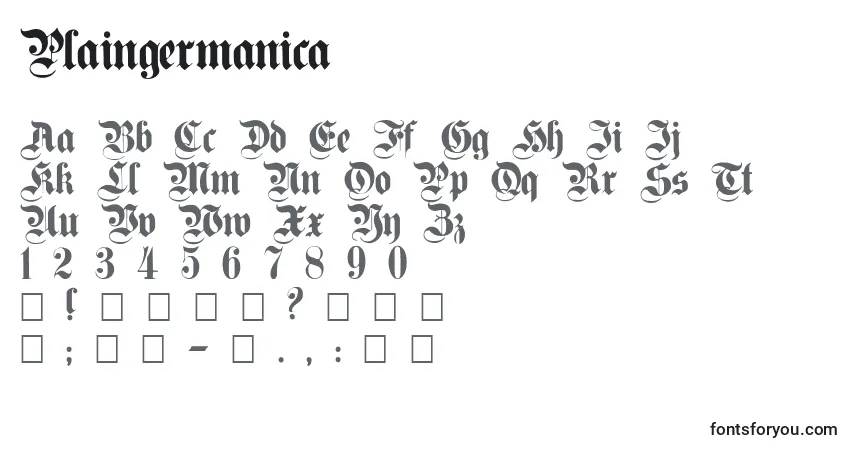 A fonte Plaingermanica – alfabeto, números, caracteres especiais