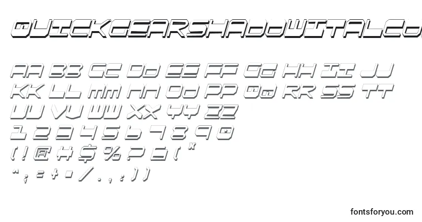 Czcionka QuickgearShadowItalcon – alfabet, cyfry, specjalne znaki
