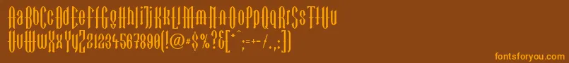 LinotypegotekkBlack-Schriftart – Orangefarbene Schriften auf braunem Hintergrund