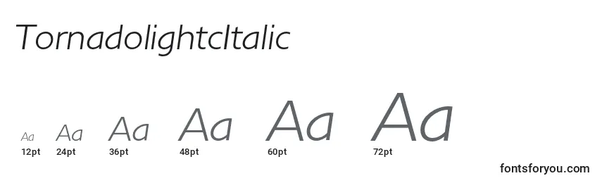 Размеры шрифта TornadolightcItalic