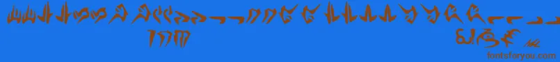 フォントNalHuttese – 茶色の文字が青い背景にあります。