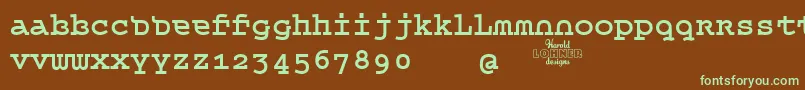 QueerTheoryBoldtrialフォントについての詳細 フォントQueerTheoryBoldtrial – 緑色の文字が茶色の背景にあります。