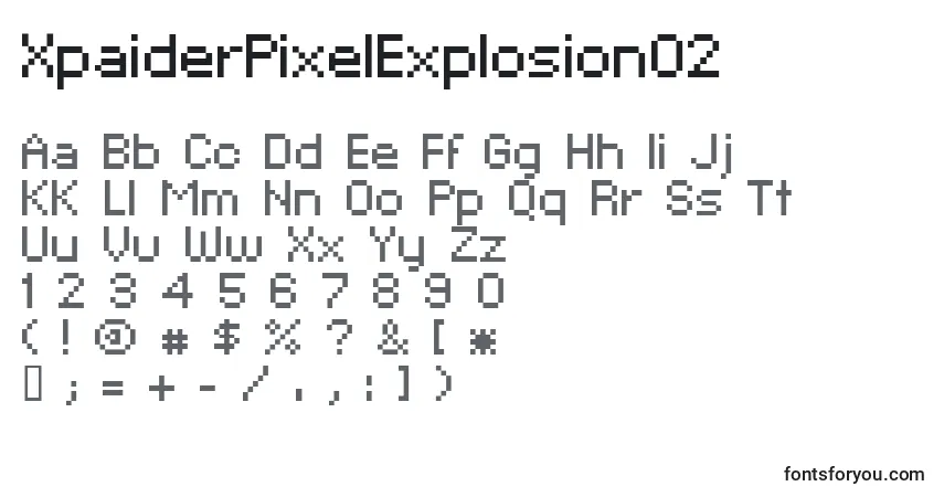 XpaiderPixelExplosion02-fontti – aakkoset, numerot, erikoismerkit