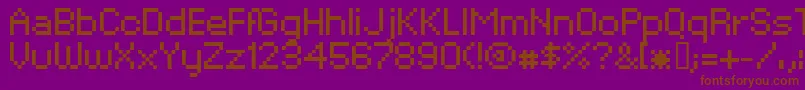 XpaiderPixelExplosion02-fontti – ruskeat fontit violetilla taustalla