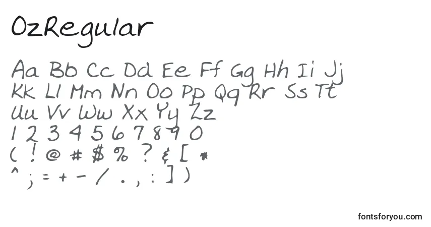 A fonte OzRegular – alfabeto, números, caracteres especiais