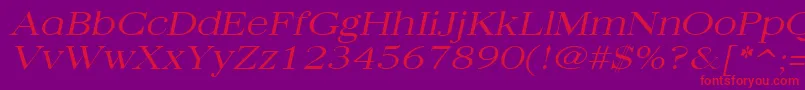 QuantasbroadlightItalic-fontti – punaiset fontit violetilla taustalla