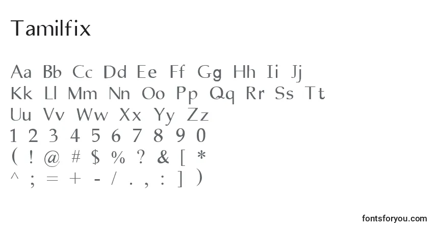 A fonte Tamilfix – alfabeto, números, caracteres especiais