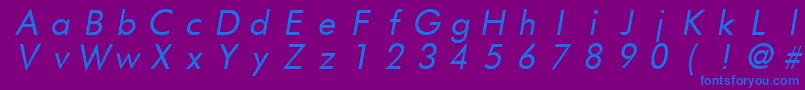 FuturistfixedwidthItalic-fontti – siniset fontit violetilla taustalla