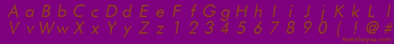 Fonte FuturistfixedwidthItalic – fontes marrons em um fundo roxo