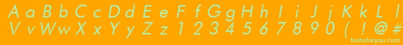 FuturistfixedwidthItalic-Schriftart – Grüne Schriften auf orangefarbenem Hintergrund