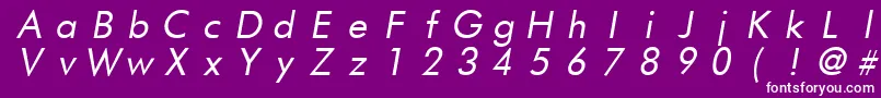 FuturistfixedwidthItalic-fontti – valkoiset fontit violetilla taustalla