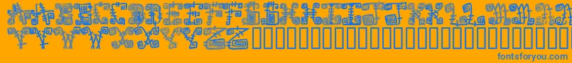 Spazzz-Schriftart – Blaue Schriften auf orangefarbenem Hintergrund