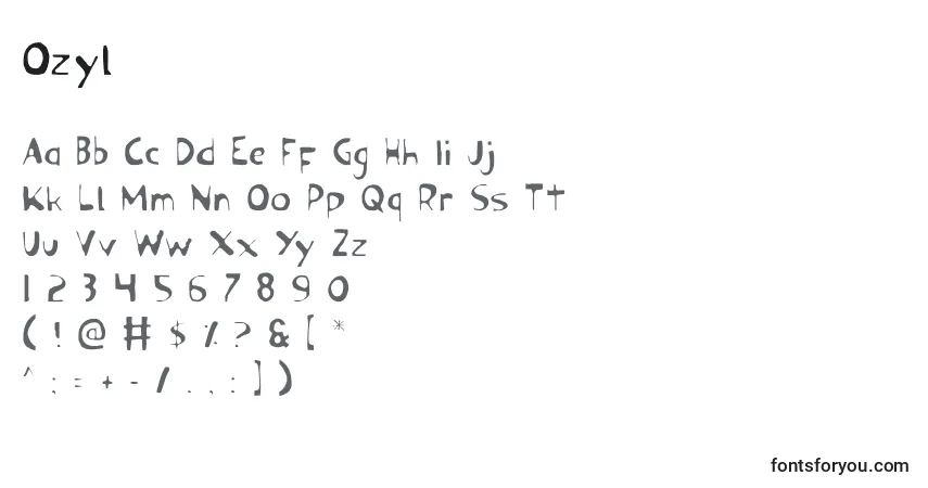 Schriftart Ozyl – Alphabet, Zahlen, spezielle Symbole