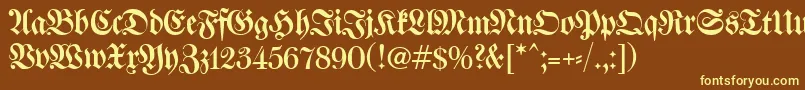 WalbaumFrakturunz1-Schriftart – Gelbe Schriften auf braunem Hintergrund