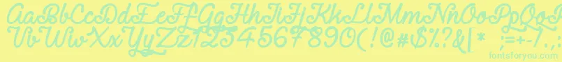 Fonte RequitedScriptDemo – fontes verdes em um fundo amarelo
