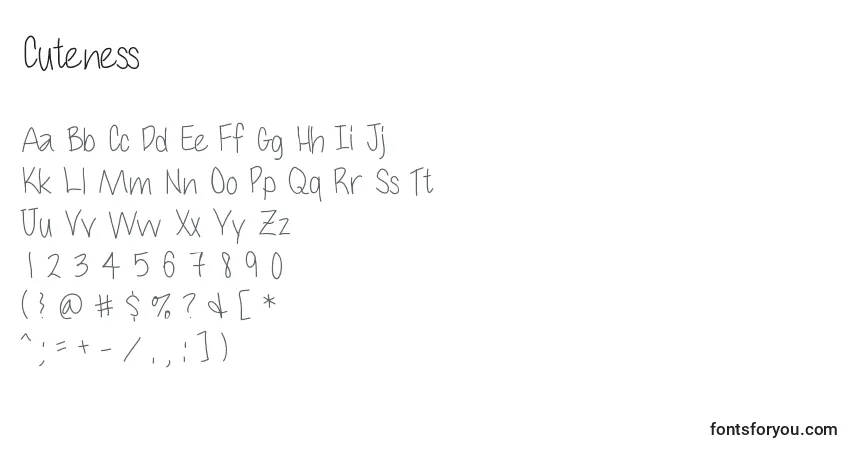 Czcionka Cuteness – alfabet, cyfry, specjalne znaki