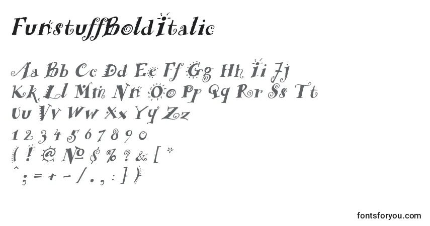 Czcionka FunstuffBoldItalic – alfabet, cyfry, specjalne znaki
