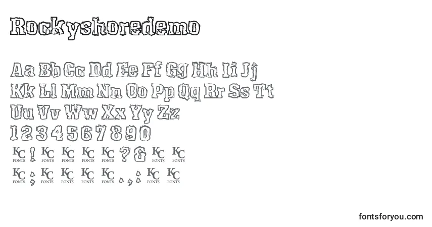 Schriftart Rockyshoredemo – Alphabet, Zahlen, spezielle Symbole