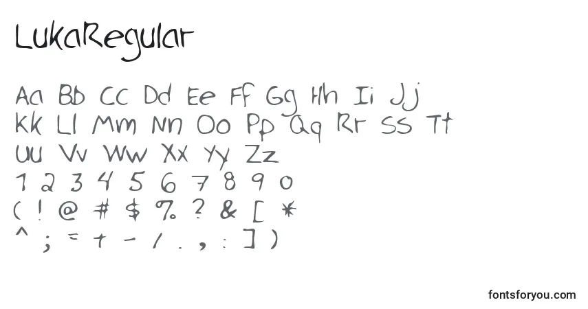 Schriftart LukaRegular – Alphabet, Zahlen, spezielle Symbole