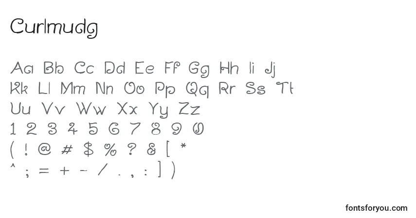 Czcionka Curlmudg – alfabet, cyfry, specjalne znaki