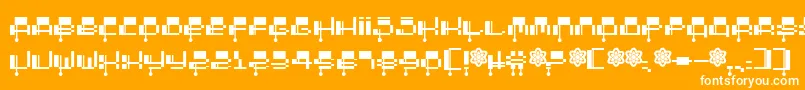 Oddessey2000-Schriftart – Weiße Schriften auf orangefarbenem Hintergrund