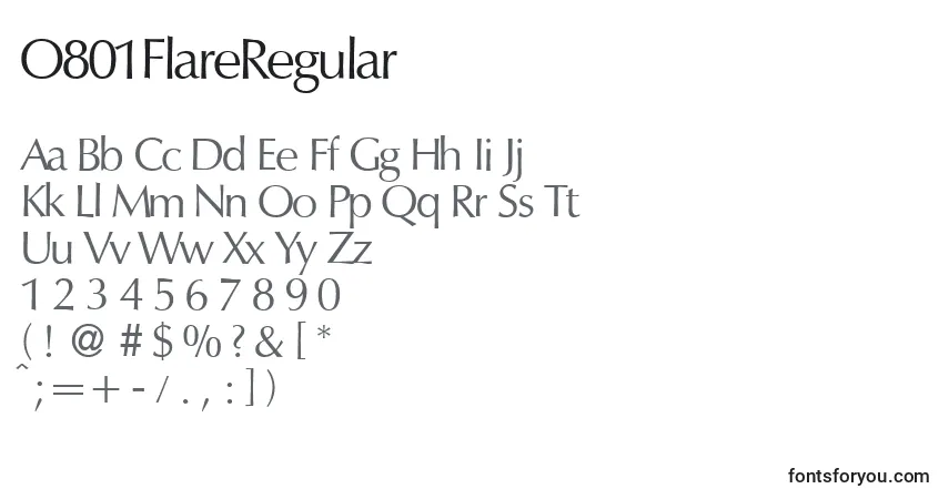 Schriftart O801FlareRegular – Alphabet, Zahlen, spezielle Symbole