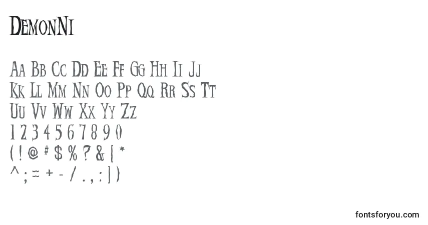 Schriftart DemonNi – Alphabet, Zahlen, spezielle Symbole