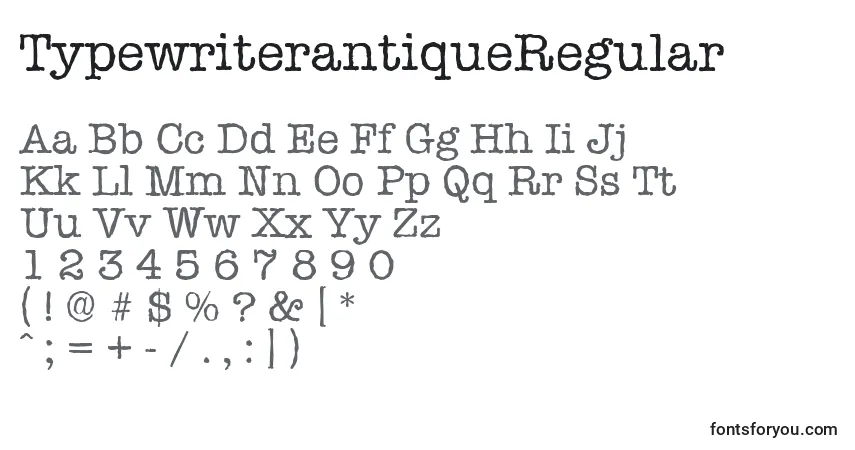 TypewriterantiqueRegular-fontti – aakkoset, numerot, erikoismerkit