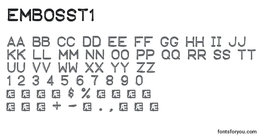 Schriftart Embosst1 – Alphabet, Zahlen, spezielle Symbole