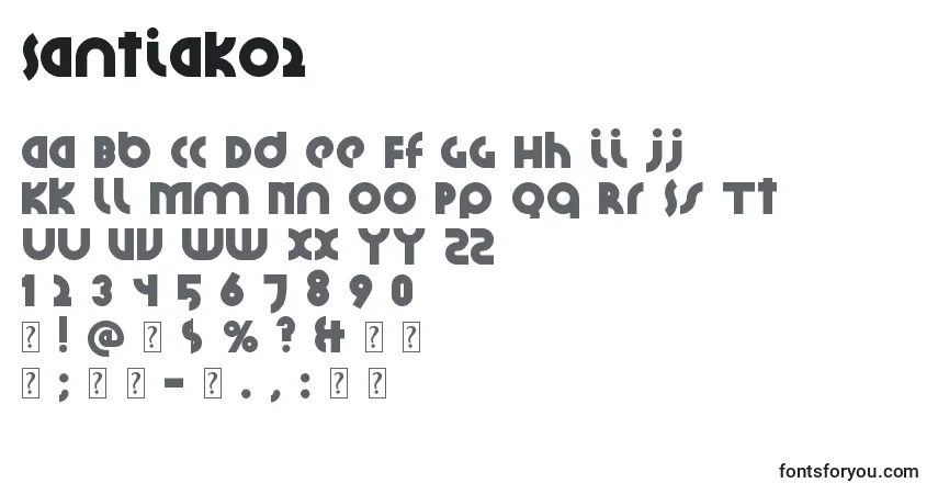 A fonte Santiako2 – alfabeto, números, caracteres especiais