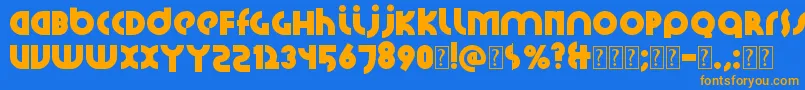 フォントSantiako2 – オレンジ色の文字が青い背景にあります。