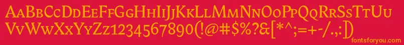 フォントBiblonitcsmallcaps – 赤い背景にオレンジの文字