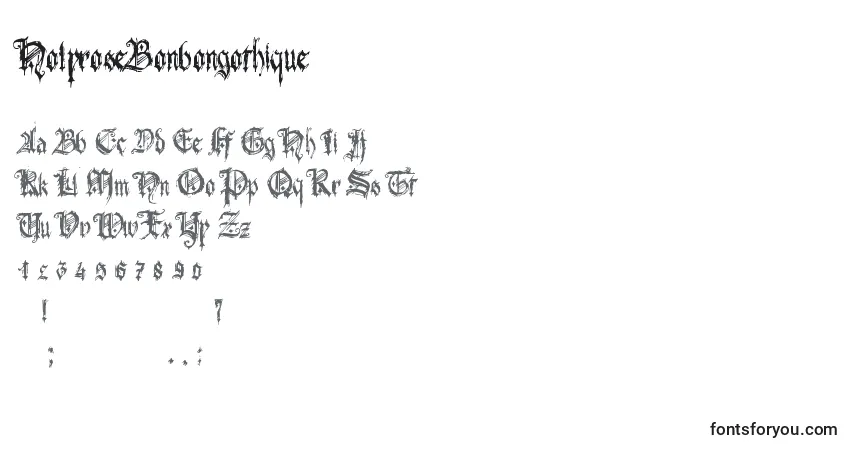 Czcionka HolyroseBonbongothique – alfabet, cyfry, specjalne znaki