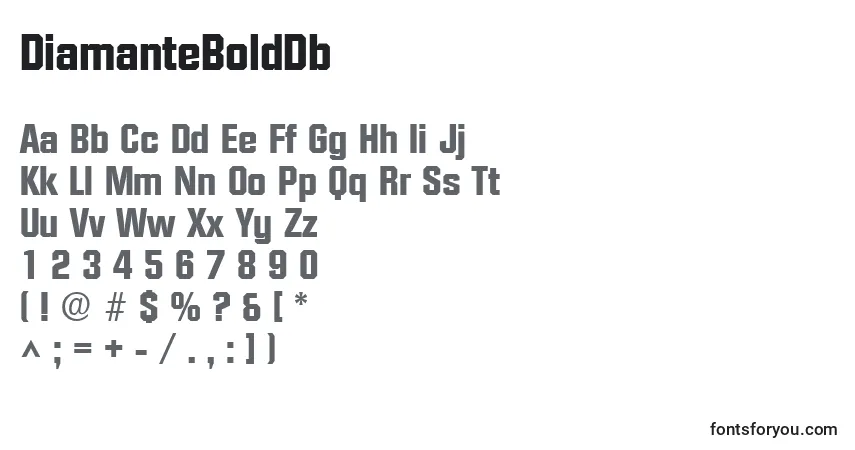 Czcionka DiamanteBoldDb – alfabet, cyfry, specjalne znaki