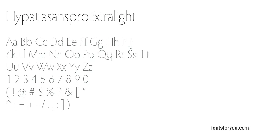 Schriftart HypatiasansproExtralight – Alphabet, Zahlen, spezielle Symbole