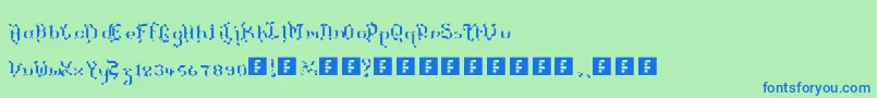 TheTerrifficKerganogggg-fontti – siniset fontit vihreällä taustalla