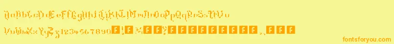 フォントTheTerrifficKerganogggg – オレンジの文字が黄色の背景にあります。